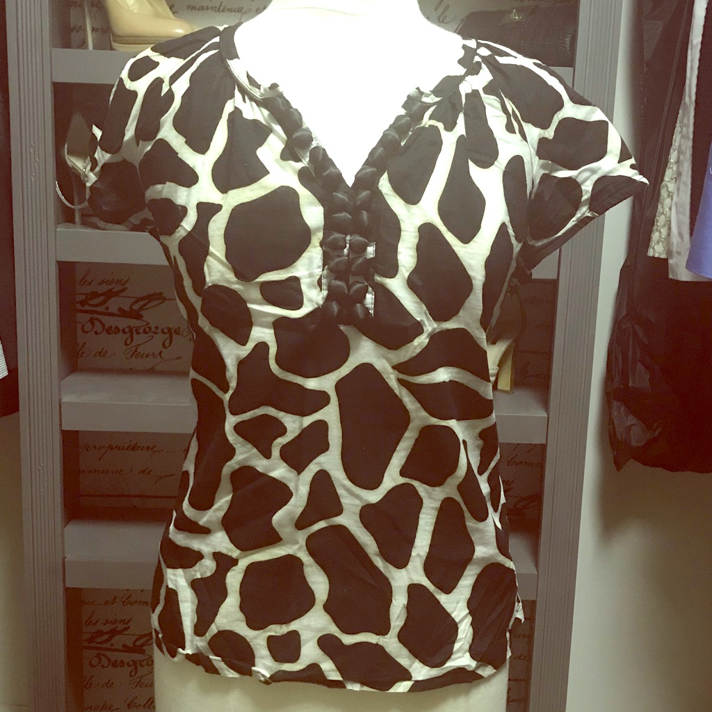 White And Black Animal Print Blouse